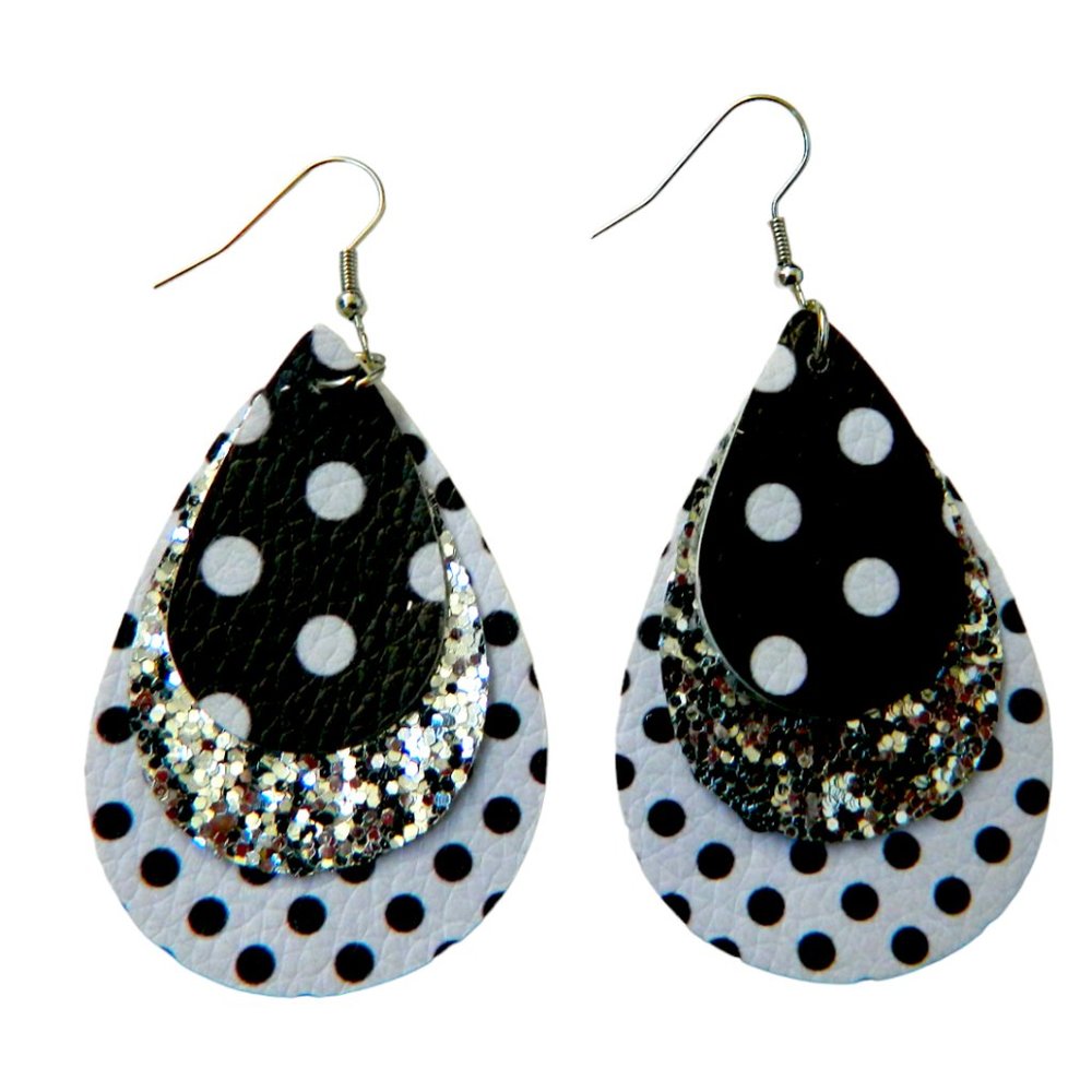 New Women's Fashion Black & White Polka Dot Dangle/Drop Earrings